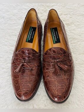 Avventura by Mezlan Dark Brown Crocodile Genuine Leather Tassel Loafers size 9.5